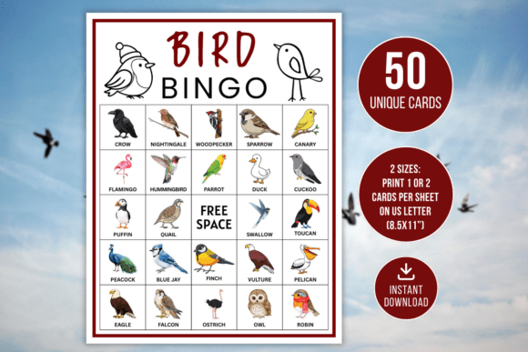 Birds Bingo Game Printable Kids Fun Card: The Ultimate No-Prep Activity for Learning and Play