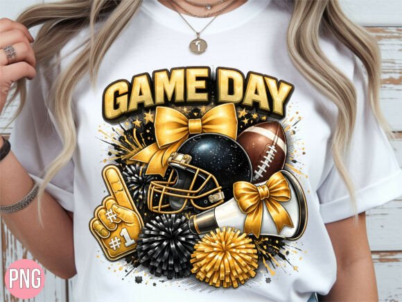 Game Day Football Helmet Gold Bow PNG Design