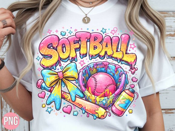 Softball Drip Bat and Glove Game Day PNG Design