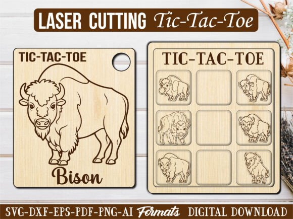 Wildanimal Bison Tic Tac Toe Puzzle Game: A Creative and Timeless Laser Cut Game for All Ages
